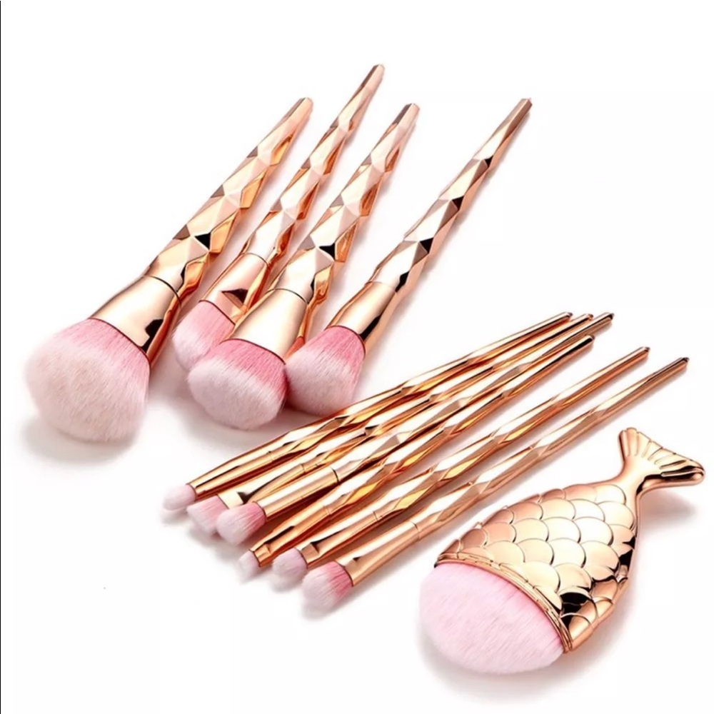 11 Pc Rose Gold Makeup Brushes